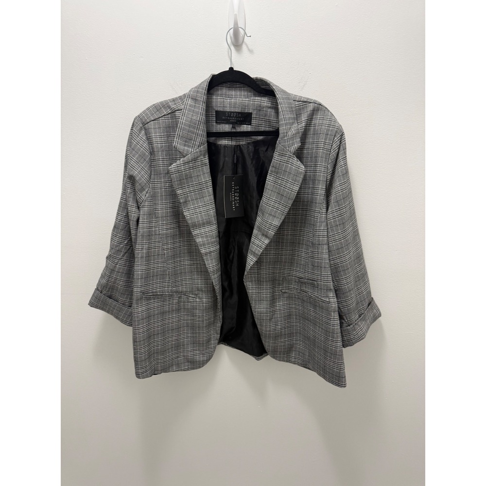 Stoosh Women Black White Plaid Blazer Jacket 3X JXST14269-20784 NWT